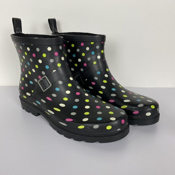 NWOB Capelli New York Womens Rain Ankle Booties Black Rainbow Polka Dot Size 10 - Picture 2 of 12